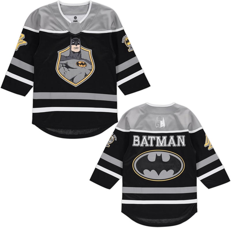 DC Comics Batman Boys 4-20 Long Sleeve Hockey Jersey Black/Grey - Image 5